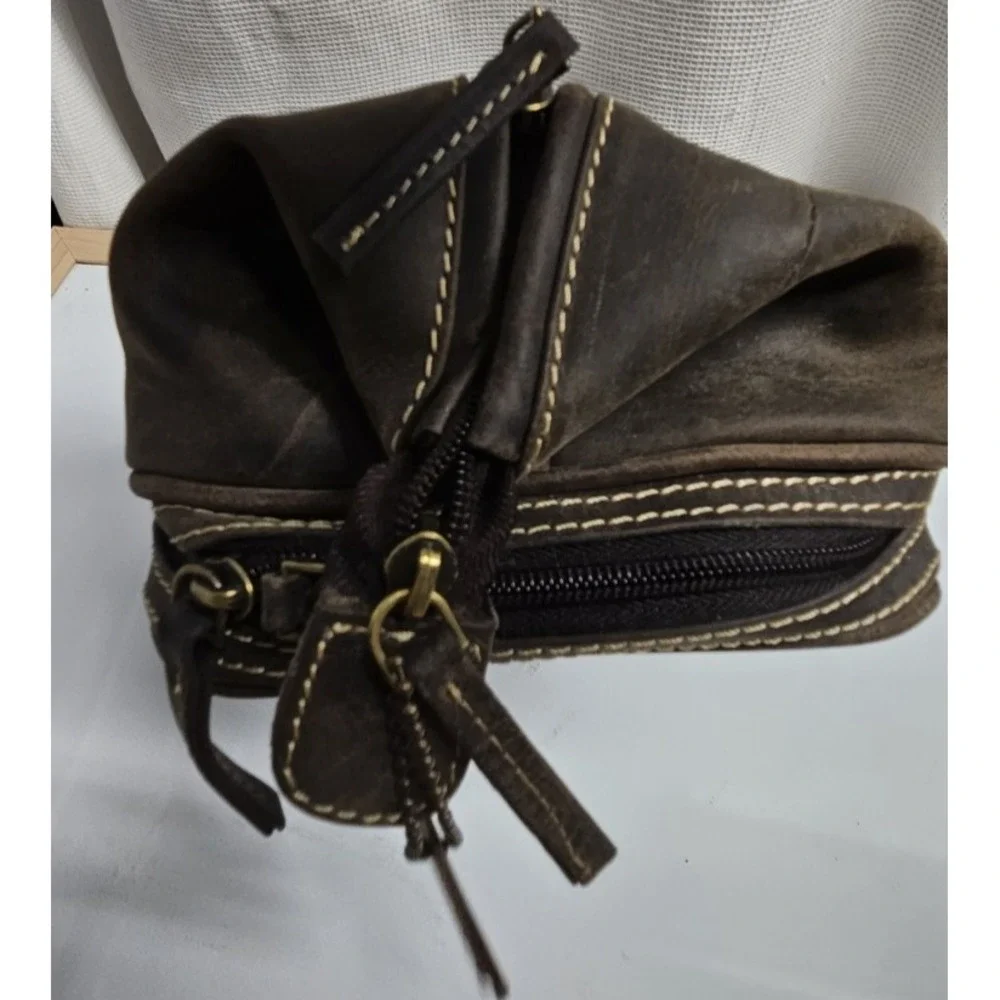 DANIER brown structured toiletry bag two compartments‎ large 6.5' H x11